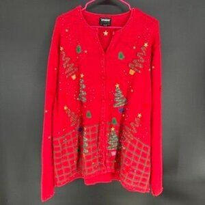 VTG Designers Studio Originals 3X Plus Size Cardigan Sweater Knit ChristmasRed J